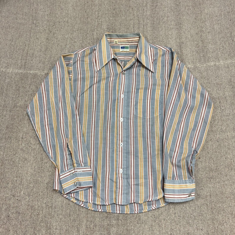 Vintage Mr Dee Cee Shirt Mens Medium Blue 70s Striped Long Sleeve